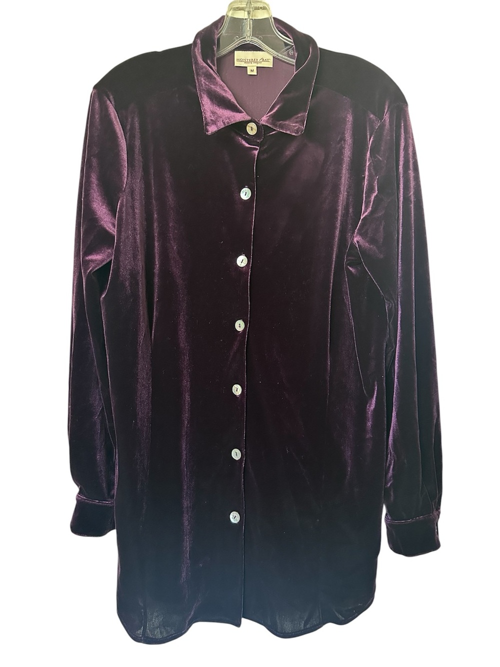 Monterey Bay Plum Stretch Velvet Button Front Blouse Shirt Women’s M